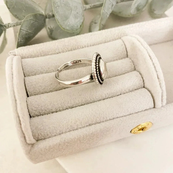 925 Sterling Silver Oval Ring Vintage Ring Geometric Round Circle Ring - Picture 9 of 9